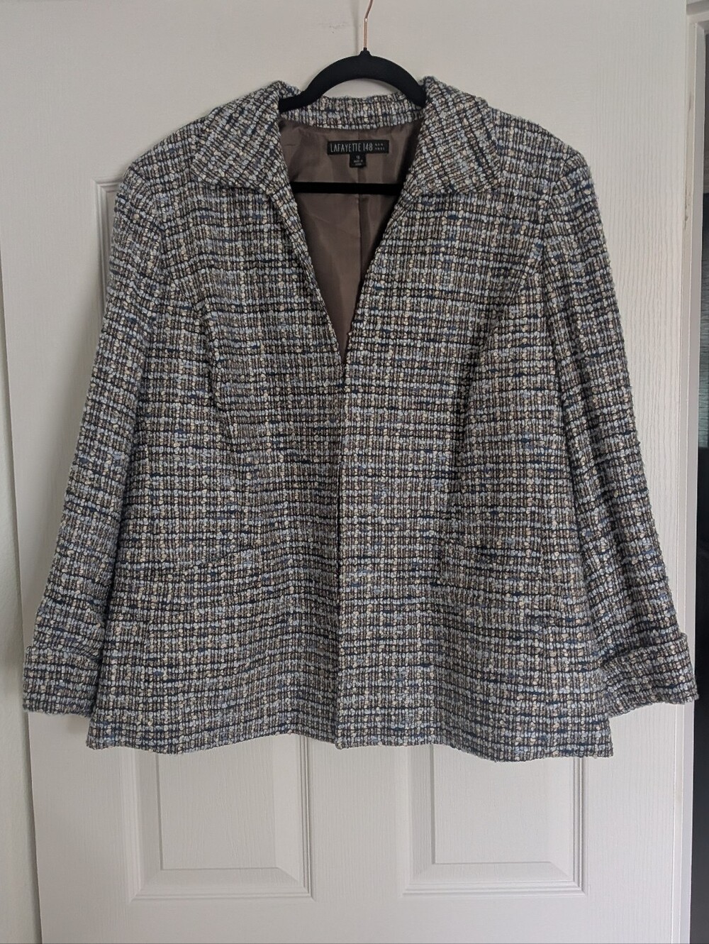 Lafayette 148 NY Open Front Wool Blend Tweed Blazer Jacket Plus Size 18